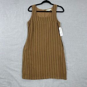 Cleo Petites Shift Dress Brown Striped Sleeveless Square Neck XS NEW with tags